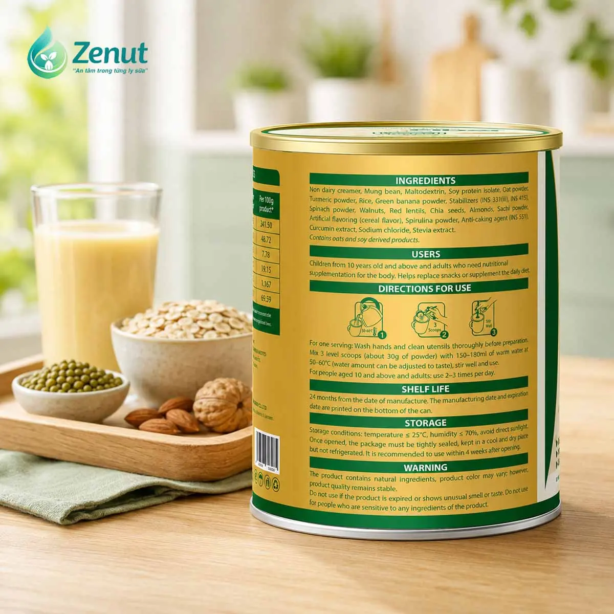 Mặt sau bao bì Nutri Fiber: thành phần, đối tượng và hướng dẫn sử dụng theo nhãn